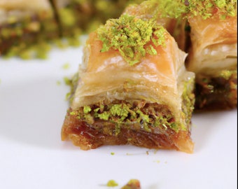 30 PCS 3 LBS  Pistachio Classic Fresh Baklava for all occasions, great for parties and all. Real nuts real butter, unforgettable delight.