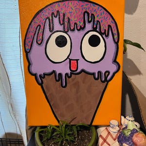 ice cream cone painting acrylic on canvas 12” x 9” original artwork original acrylic paining