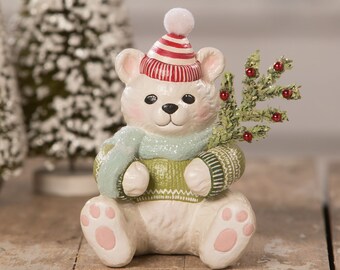 Bethany Lowe Retro Beary Merry Christmas Bear, Retro Christmas Decor, Pastel Christmas, Bear TL0229