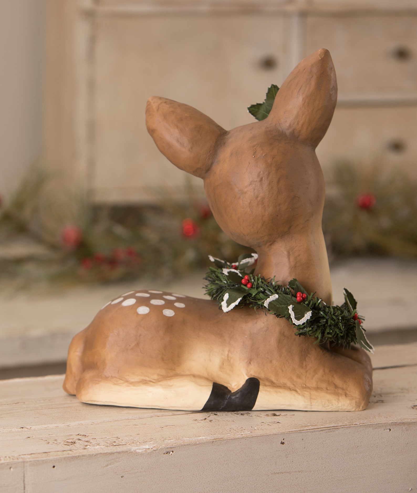 Bethany Lowe Retro Reindeer Sweet Fawn With Wreath Retro Etsy