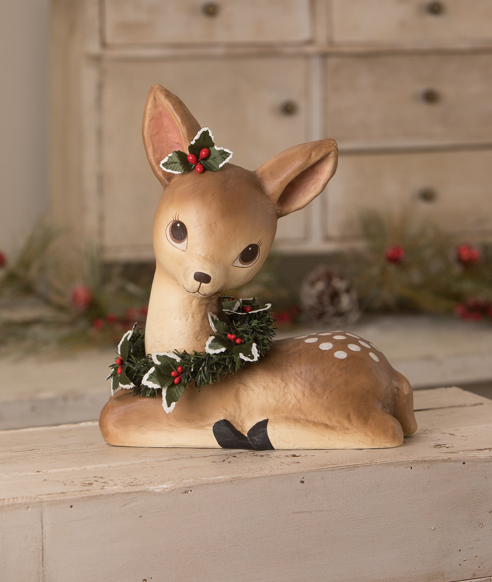 Bethany Lowe Retro Reindeer Sweet Fawn With Wreath Retro Etsy