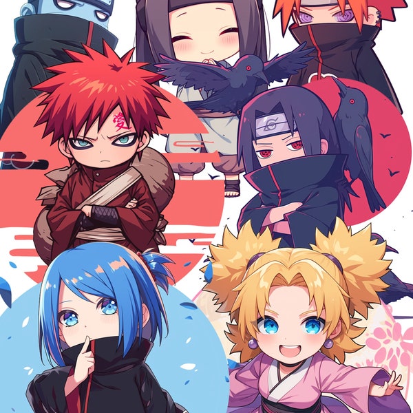 Naruto Akatsuki PNG, Itachi Uchiha, Gaara, Haku, Temari, Anime Fan Art, Stickers, Konan SVG, Chibi Characters, Kawaii Clipart, Anime Decal