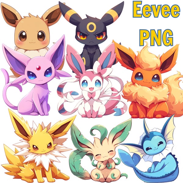 Cute Eeveelution PNG, Pokemon Clipart, Umbreon, Vaporeon, Sylveon, Espeon, Glaceon, Transparent Pokemon Stickers, Pokemon SVG, Eevee PNG