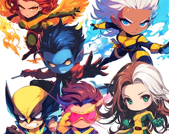 Cartoon X-Men PNG, Wolverine PNG, Superhero, Marvel Poster, Nightcrawler, Super Hero svg, Storm, Cyclops, Phoenix, Rogue, Cute Xmen PNG
