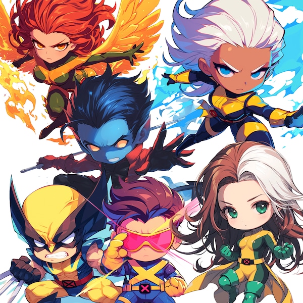 Cartoon X-Men PNG, Wolverine PNG, Superhero, Marvel Poster, Nightcrawler, Super Hero svg, Storm, Cyclops, Phoenix, Rogue, Cute Xmen PNG