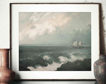 Coastal Seascape Painting  /  Coastal Wall Art Decor /  Ocean Print Digital PRINTABLE ART
