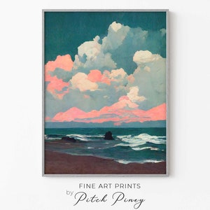 Printable Seascape Oil Painting  |  Minimalist Coastal Seascape Wall Art  |  Coastal Oil Painting  |  Wall Art, Digital Printable