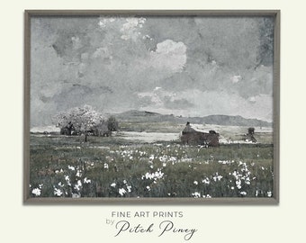 Spring Meadow Landscape Oil Painting | Vintage Landscape Print | Country Field  | Wall Art, Digital Printable Art