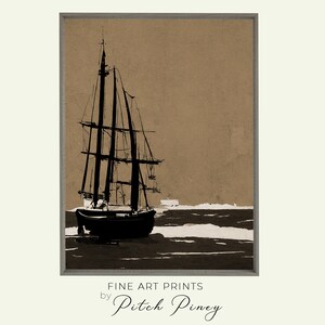 Sepia Vintage Coastal Fine Art | Seaside Sailboat Oil Painting Wall Art Digital PRINTABLE