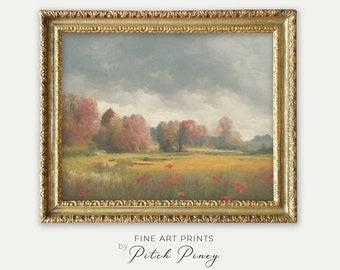 Oil painting of a Country Meadow in the Fall | Fall Printables Landscape Wall Art | Fall Landscape Gallery Wall Art | Vintage Fine Art