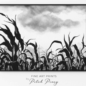 Fall Wall Art of A Moody Corn Field |  Farmhouse Decor Fall Drawing  |  Printable Fall Wall Art  |  PRINTABLE Digital
