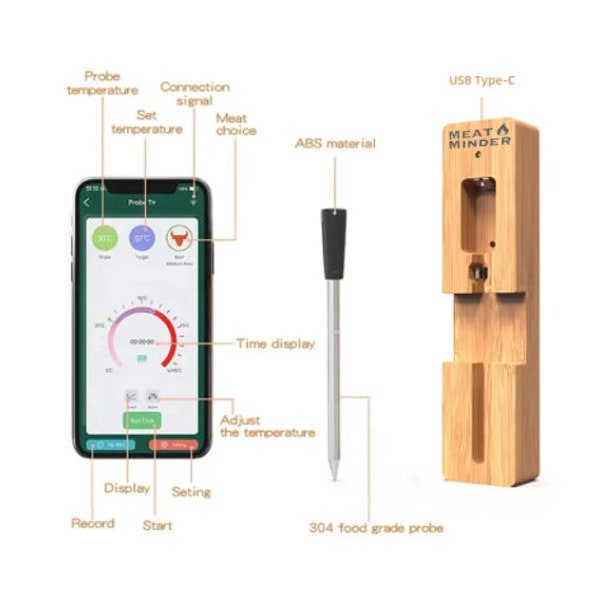 Meat Minder Wireless Smart Bluetooth Meat Thermometer