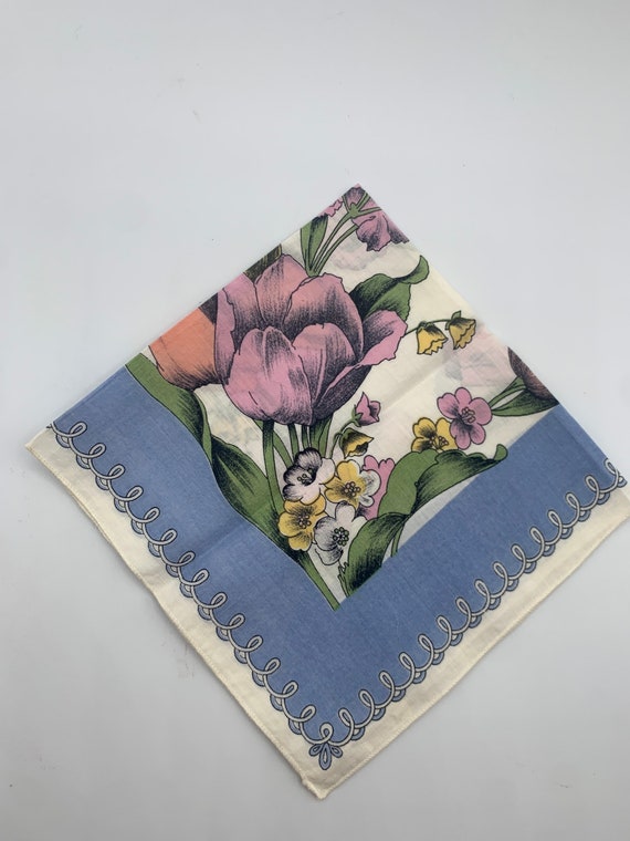 Vintage Handkerchief w/ Bouquets of Pink Yellow P… - image 7