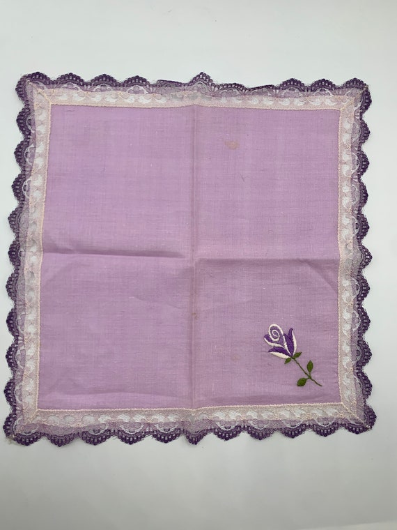 Lavender Purple Vintage Handkerchief/Hanky Edged … - image 1