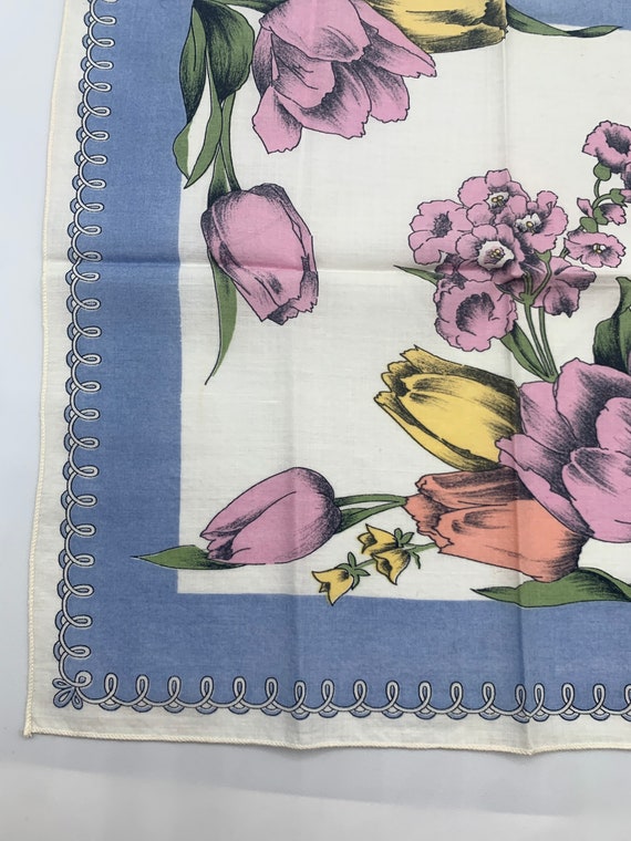 Vintage Handkerchief w/ Bouquets of Pink Yellow P… - image 2