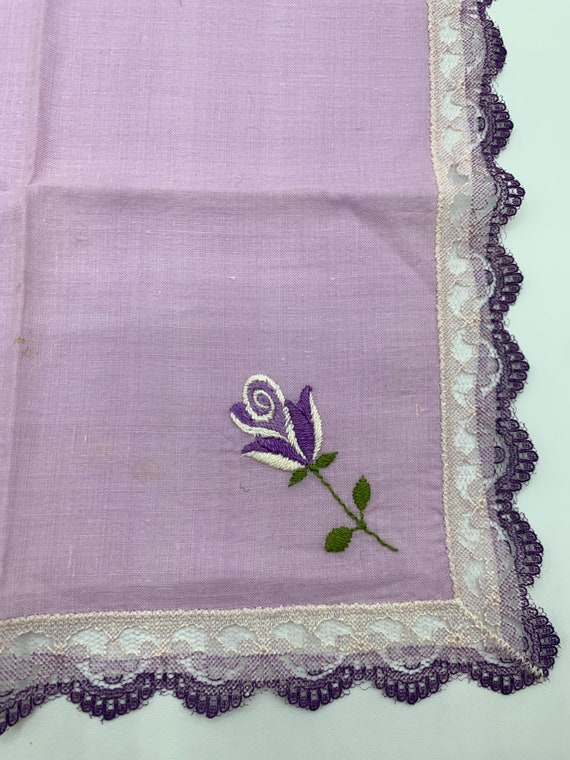 Lavender Purple Vintage Handkerchief/Hanky Edged … - image 3