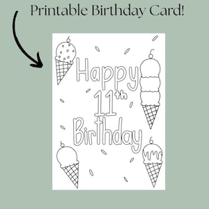 Printable Happy 11th Birthday Card: Ice Cream