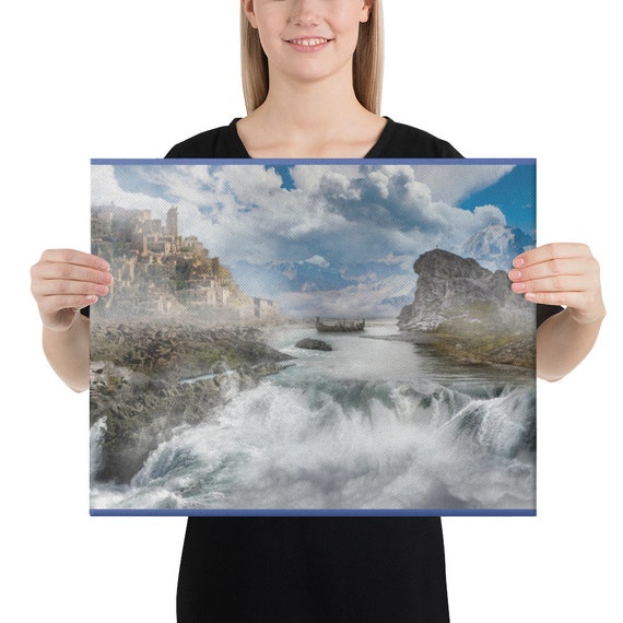 Viking Fantasy Waterfall Scenescape Canvas Wall Art Made to Etsy