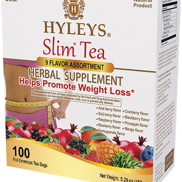Hyleys Slim Tea 9 Flavor ASSORTMENT Herbal Supplement 100 Tea Bags Acai Goji Pomegranate Raspberry Blueberry