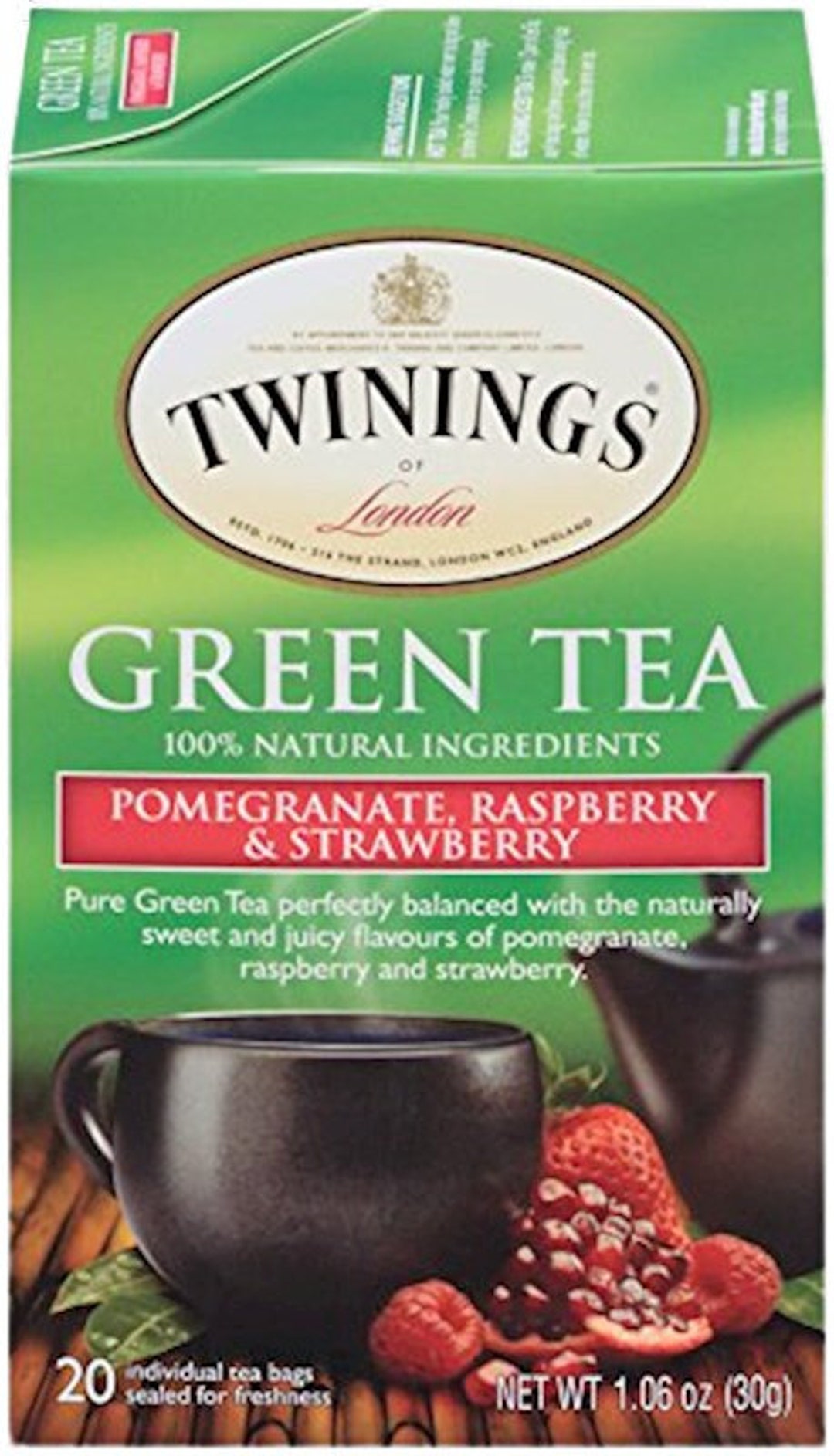 Twinings Green Tea POMEGRANATE RASPBERRY & STRAWBERRY 20 Tea Bags Made