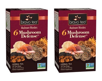 2 PACK "BRAVO" Herbal TEA Mushroom wonders 6 mushroom defense complete wellness support 20 tea bags