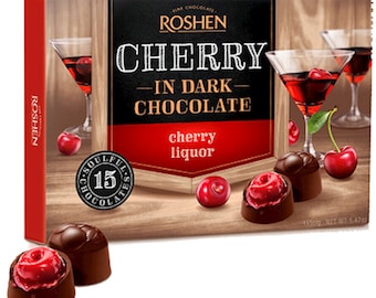 Roshen Dark Chocolate *CHERRY* with LIQUOR Gift Pack 155g Made in Ukraine