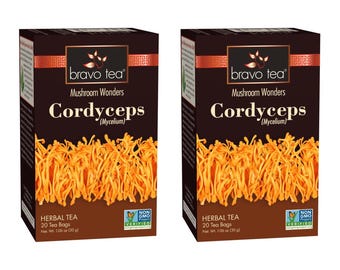 2 PACK "BRAVO" Herbal TEA Mushroom wonders cordyceps mycelium healthy immune function 20 tea bags