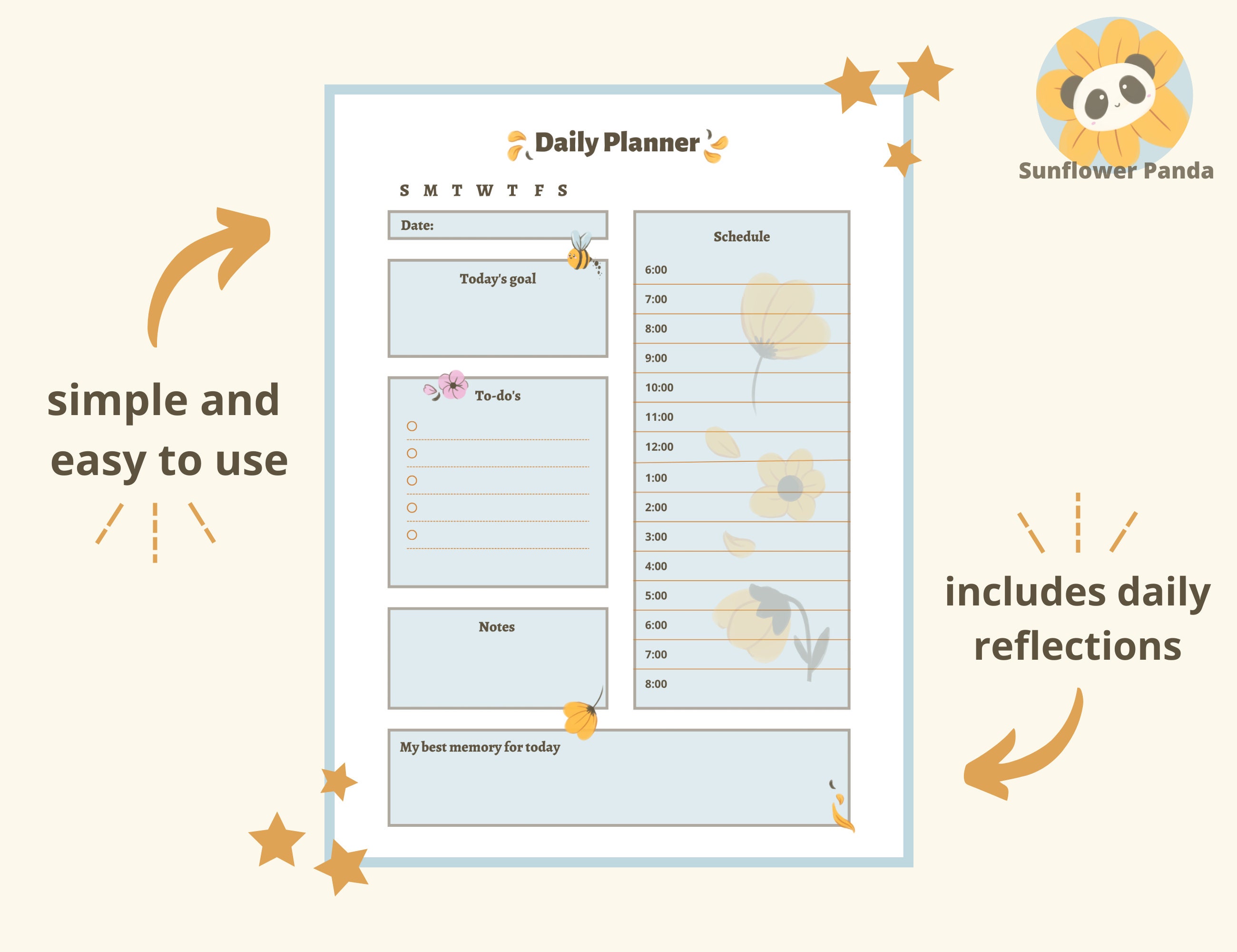 Flower Themed, Undated Daily Planner Printable, Hourly Planner ...
