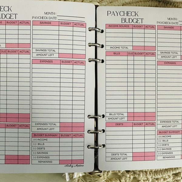 A5 Paycheck Planner Sheets, Bi-weekly Paycheck Planner Sheets, A5 Paycheck Expenses Sheets, Budget Sheet Paycheck Breakdown Sheets