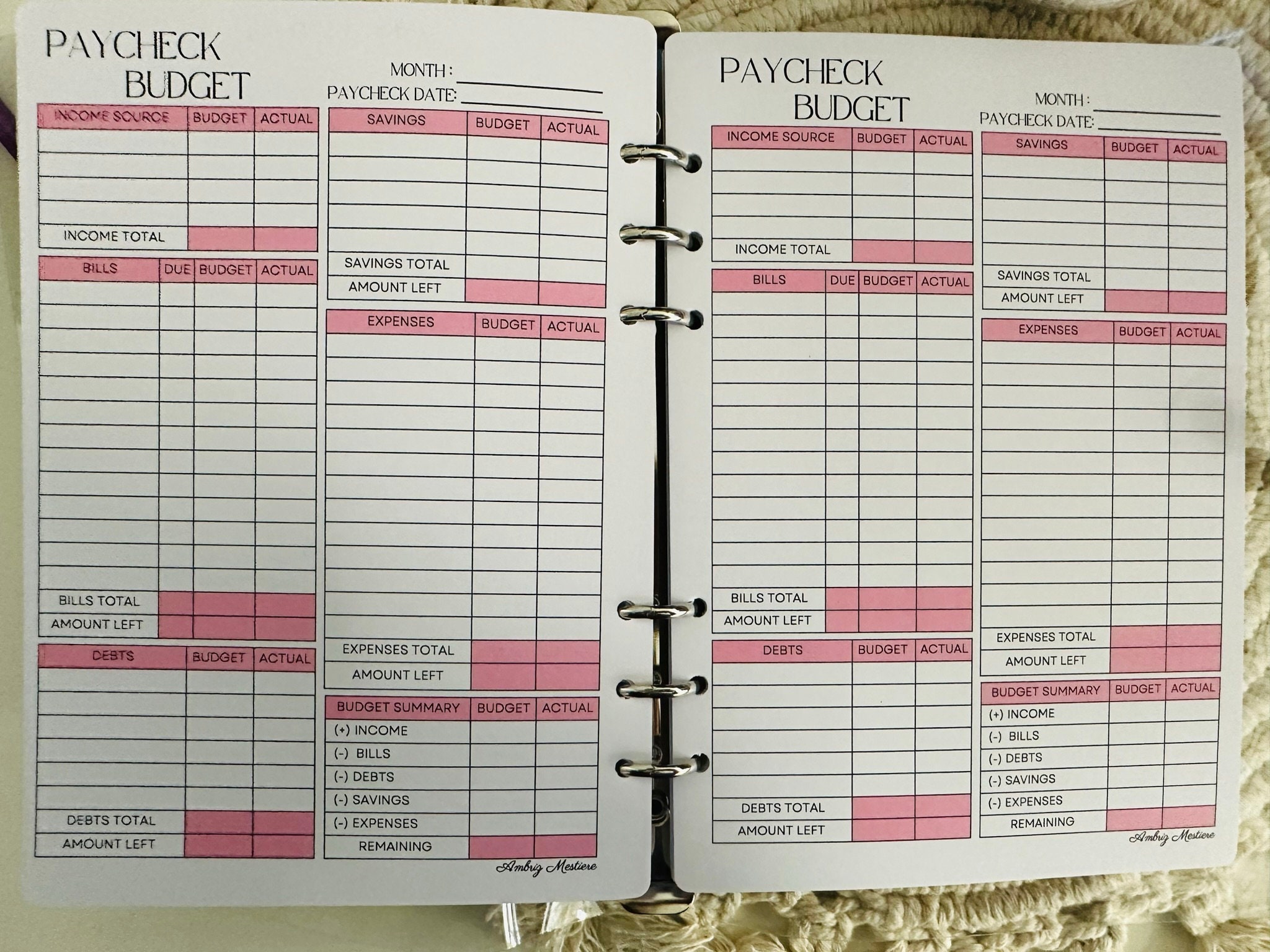 A5 Paycheck Planner Sheets, Weekly Paycheck Planner Sheets, A5 Paycheck ...