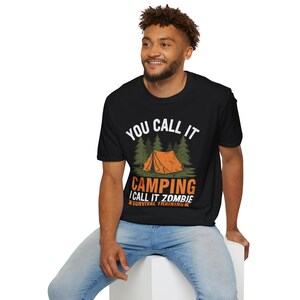 Camping Zombie Survival Unisex Softstyle T-Shirt, Funny Outdoor Tee, Camping Gift, Zombie Survival Training Shirt, Outdoor Adventure Wear