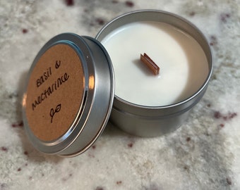 4 oz Basil & Nectarine Soy Wax Wood Wick Candle