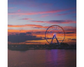 Colorful Sunset with a Ferris Wheel - Matte Canvas, Stretched