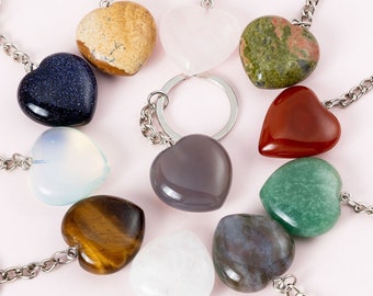 Natural Crystal Keychain,Gemstone Love Key Chain,Heart Stone Keyring,Heart Keychain,  Healing Crystal Keyring, Bag Accessory,Valentines Gift