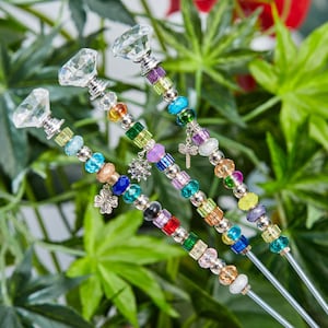 14 po.cadeau de décoration de jardin pour maman, piquets de jardin perlés, piquets de jardin attrape-soleil, pieu de jardin bijou en verre, jardin bling, art de la cour, bling floral