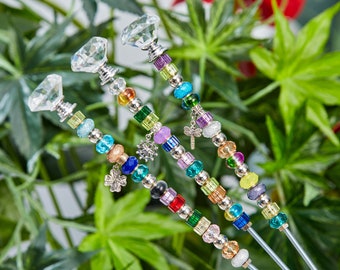 14 in.garden decor gift for mom,beaded garden stakes,Sun catcher garden stakes,glass jeweled garden stake,garden bling,yard art,floral bling