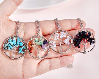 Collar de chakra del árbol de la vida, collar de cristal, colgante de chakra, collar de chakra, collar del árbol de la vida, prosperidad, nutrición, terrenal, conexión a tierra