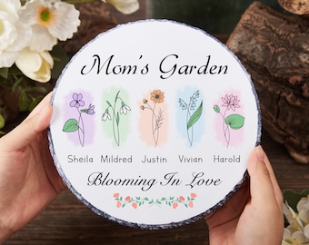 Pietra da giardino personalizzata con fiore del mese di nascita per la mamma, pietra da giardino con fiore di nascita per la nonna, decorazione in pietra per esterni, decorazione da giardino, regali per la mamma per lei #MS2
