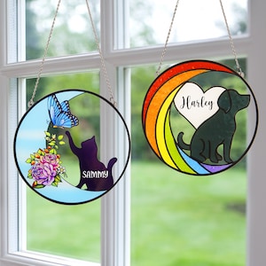 Pet Memorial Geschenke, Verlust von Haustier Sympathie Geschenk, Pet Memorial Suncatcher, handgemachter benutzerdefinierter Name Hunde Dekor, Geschenk für Hundeliebhaber, Geschenk für Hundeliebhaber