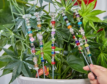 14 in.Sun catcher garden stakes,beaded garden stakes,glass jeweled garden stake,garden bling,garden decor gift for mom,yard art,floral bling