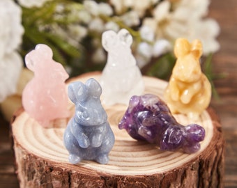 Handmade Crystal Bunny Crystal Rabbit Figurine,Gemstone Rabbit,Crystal Rabbit Carvings,Crystal Animal Gift for Her,Easter Decoration Gifts