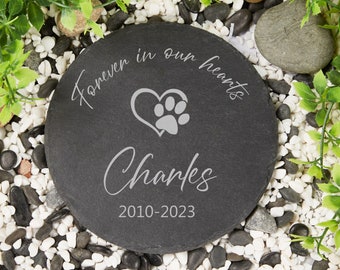 Custom Pet Memorial Stone,Personalized Dog Cat Memorial Garden Stone,Pet Grave Stone,Engraved Heart&Round Rock with Pets Name,Pet Loss Gifts