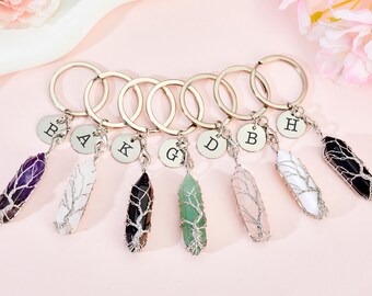 Crystal Key Chain/Gemstone Charm Keychains/Mix Match Charms Crystals/ Wrapped Crystal Keyring Initial Key Chain,Healing Crystal,Personalized