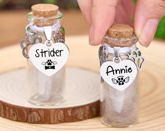 Personalized Pet Fur Keepsake,Custom Pet Hair Memorial Jar,Cremation Urn Paw Print for Pet,Pet Urn Glass Jar,Pet Memorial Gift,Pet Souvenirs