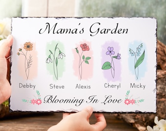 Pietra da giardino personalizzata per la mamma, pietra da giardino personalizzata per la famiglia, decorazioni per esterni, decorazioni da giardino, regali per la festa della mamma, pietre con fiori di nascita, regali per la mamma #MS1