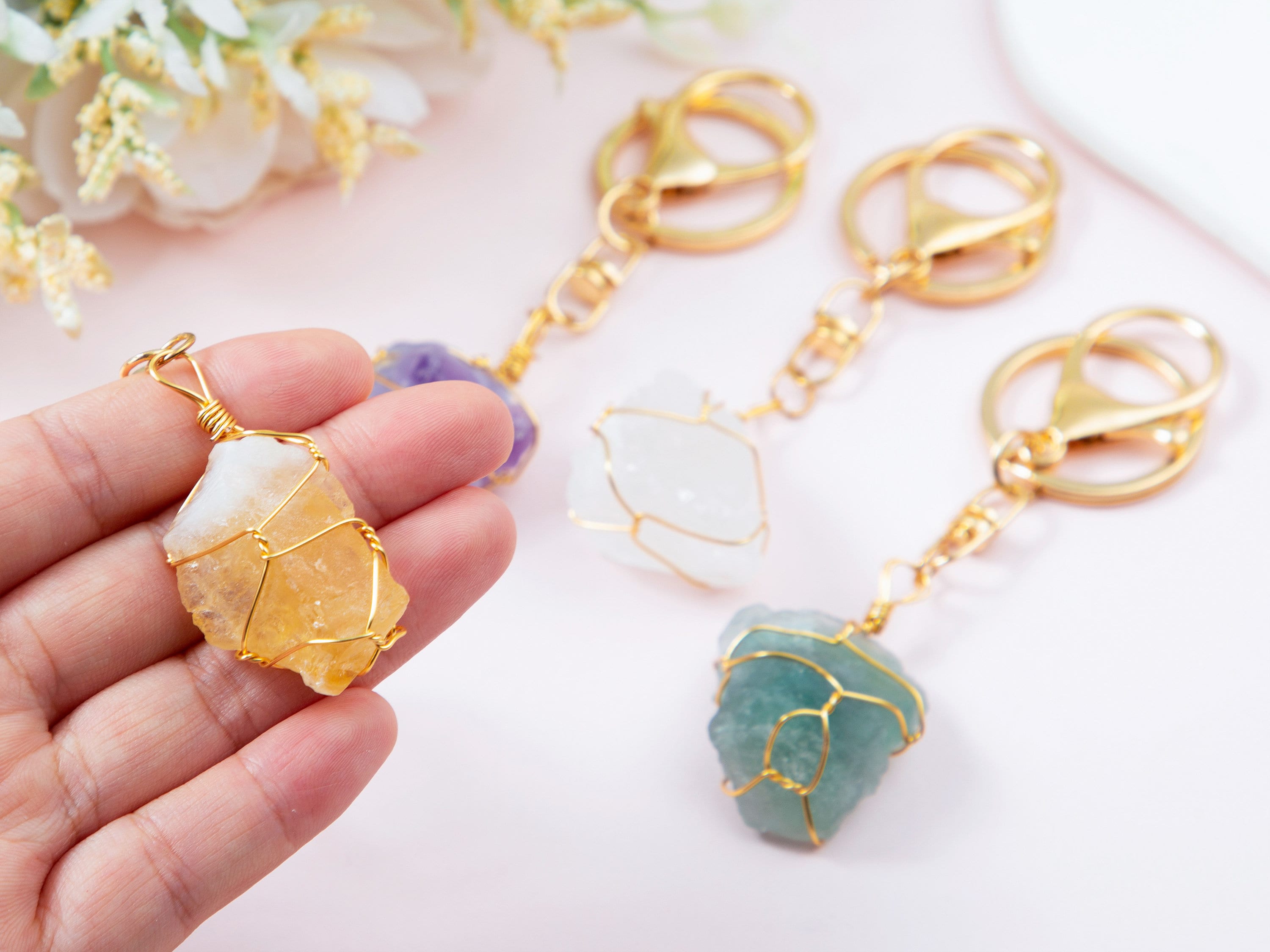 Raw Crystal Keychain,gemstone Keychain,pet Collar Charm,bag Accessory ...
