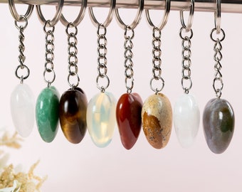 Natural Crystal Keychain,Gemstone Love Key Chain,Heart Stone Keyring,Heart Keychain,  Healing Crystal Keyring, Bag Accessory,Valentines Gift