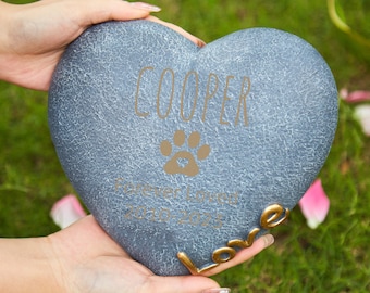 Pierre commémorative personnalisée pour animaux de compagnie en résine, pierre de jardin commémorative personnalisée pour chien et chat, pierre tombale pour animaux de compagnie, pierre gravée en forme de cœur avec nom d'animaux de compagnie, cadeau de perte d'animal de compagnie