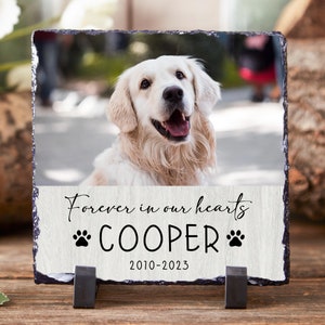 Custom Pet Memorial Photo Stone,Personalized Photo Dog Cat Memorial Plaque,Pet Grave Stone,Photo Square Rock with Pets Name,Pet Loss Gift