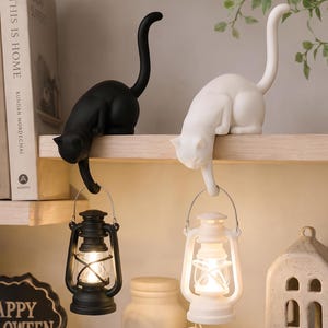 Gancho para gatos con farol vintage, farol de estantería con forma de gato para Halloween, decoración de libros para mascotas en Halloween, lámpara de estantería gótica con forma de gato y perro, regalos para amantes de los libros.